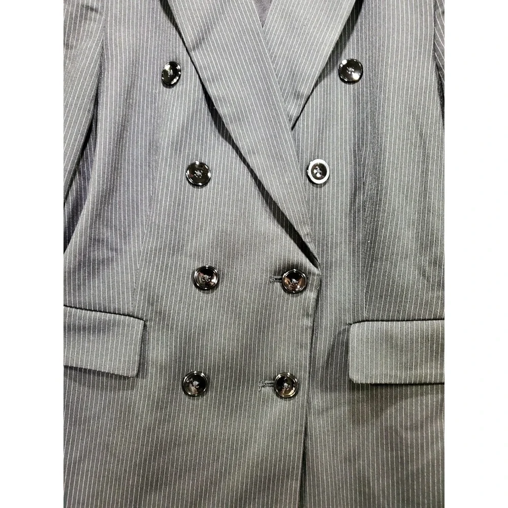 White House Black Market Pin Striped Blazer Womens 6 Black Double Breasted Lined